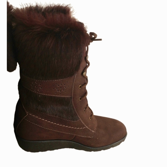 Vintage Sorel Red Brown Womens 6 Fur Suede Leather Lace Up Boots - Picture 3 of 6